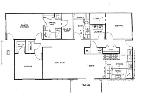 Floor plan for 3 beds, 2 baths, 2156 sqft